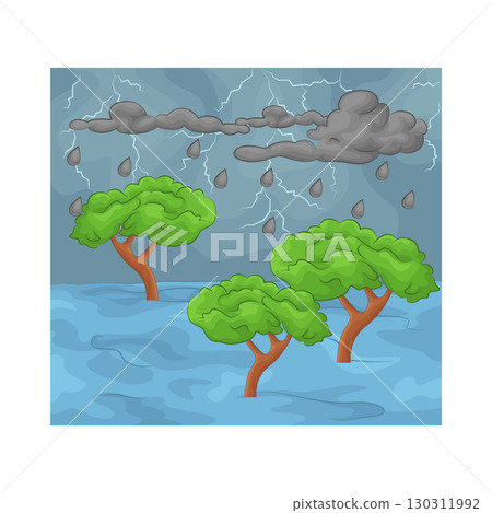 Illustration of a tree submerged in floodwater Illustration of a tree submerged in floodwater 130311992