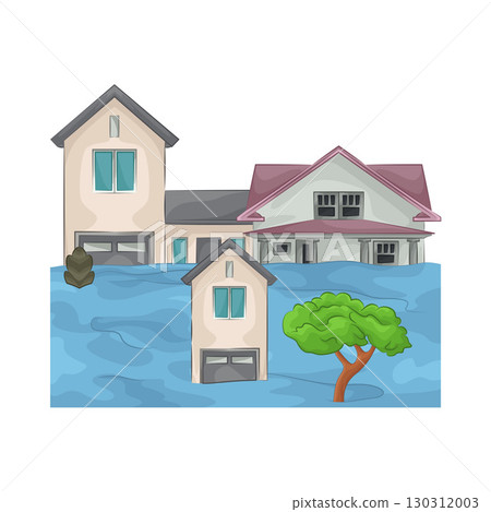 Illustration of a house submerged in floodwater 130312003