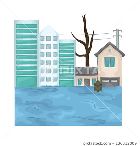 Illustration of a house submerged in floodwater Illustration of a house submerged in floodwater 130312009