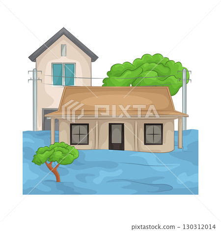 Illustration of a house submerged in floodwater Illustration of a house submerged in floodwater 130312014