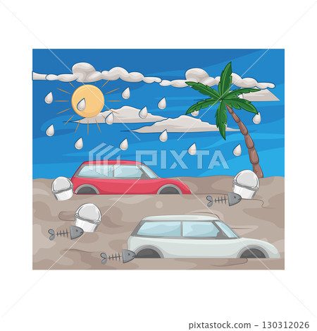 Illustration of a car submerged in floodwater 130312026