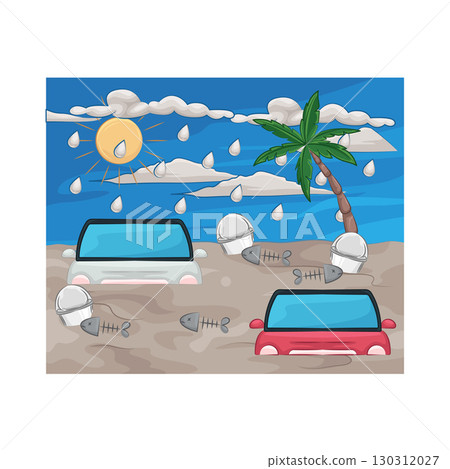 Illustration of a car submerged in floodwater 130312027