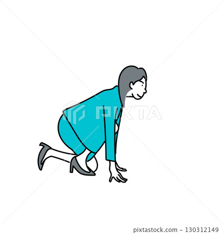 Stock Illustration: A female business person standing at the starting line Stock Illustration: A female business person standing at the starting line 130312149