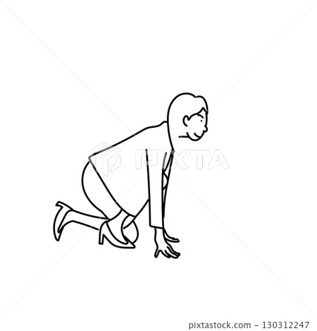 Stock Illustration: Female business person line drawing standing at the starting line Stock Illustration: Female business person line drawing standing at the starting line 130312247