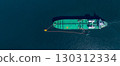 Aerial view crude oil tanker ship at sea, Green crude oil tanker ship top view, Logistic and maritime transpoprtation of petroleum, Modern offshore terminal  loading tanker ship. 130312334