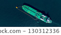 Aerial view crude oil tanker ship at sea, Green crude oil tanker ship top view, Logistic and maritime transpoprtation of petroleum, Modern offshore terminal  loading tanker ship. 130312336