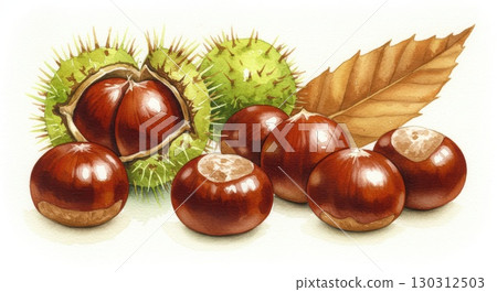Watercolor illustration of chestnut 130312503