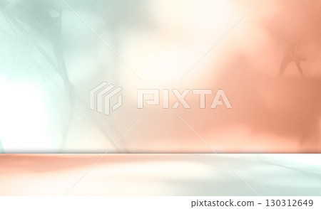 Green Orange Abstract Background Studio Foom Gradient Pastel Podium Floor Wall Table Product Cosmetic Beuty Presentation, Mockup Valentine, Shadow Leaf Backdrop blur Cement Shelf Scene Stage Beige. 130312649