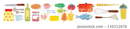 Background illustration of ingredients and cooking utensils 130312678