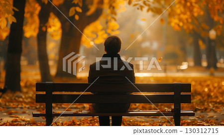 Quiet time spent alone in an autumn park 130312715