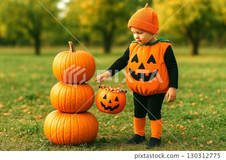 Halloween pumpkin ghost candle kids costume background material 130312775