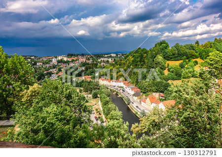 Panoramic view of Passau. Aerial skyline of old town from Veste Oberhaus castle . Confluence of three rivers Danube, Inn, Ilz, Bavaria, Germany. Panoramic view of Passau. Aerial skyline of old town from Veste Oberhaus castle . Confluence of three rivers Danube, Inn, Ilz, Bavaria, Germany. 130312791