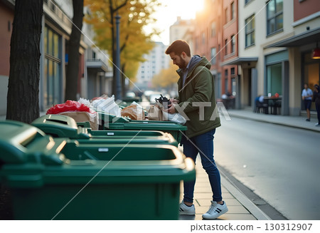 Urban Street with Trash Bins City Waste Management Scene 130312907