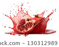 Pomegranate with Juice Splash Isolated on White Background 130312989