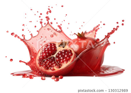 Pomegranate with Juice Splash Isolated on White Background 130312989