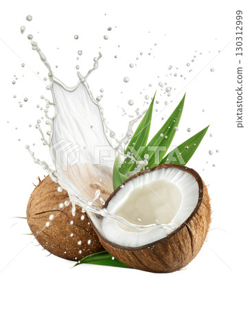 Coconut juice splashes isolated on white background 130312999