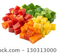 Cubes of red, orange, green, and yellow sweet peppers isolated on white background 130313000