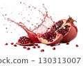Pomegranate with Juice Splash Isolated on White Background 130313007