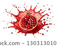Pomegranate with Juice Splash Isolated on White Background 130313010