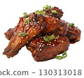 Crispy grilled chicken wings coated in a thick glaze isolated on white background 130313018