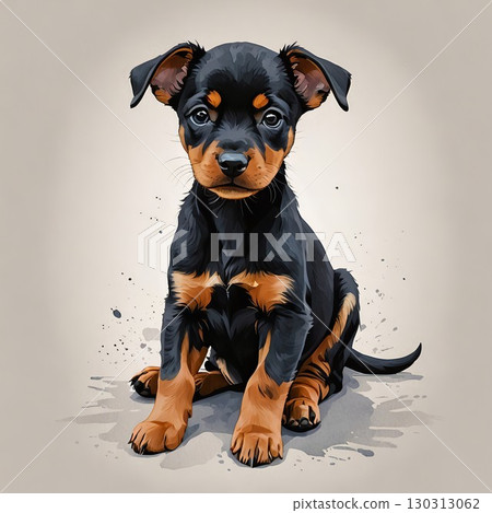 A cute illustration of a German Pinscher puppy sitting 130313062