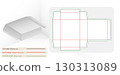 Square White box packaging die cut template designs 3d mockup isolated white backgrounds for your product in the form foldable crease thickness for bakery shops, products compartments unique designs 130313089