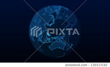 Blue line 3D globe with East Asia facing forward 130313182