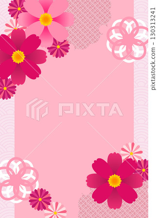 可愛的粉紅色波斯菊日式卡片/明信片模板 130313241
