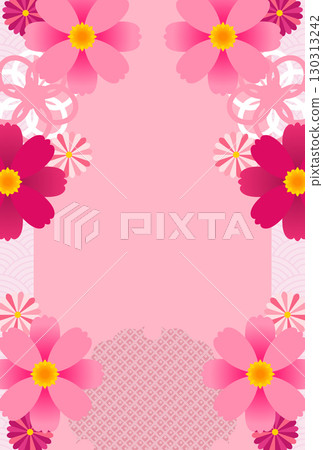 Cute pink cosmos Japanese-style card/postcard template 130313242