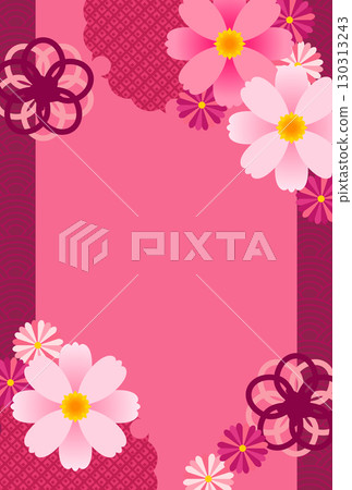 Cute pink cosmos Japanese-style card/postcard template 130313243