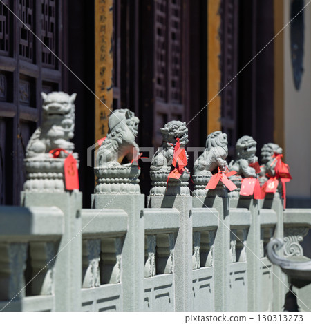 Stone lion guardrail in Chinese courtyard Stone lion guardrail in Chinese courtyard 130313273