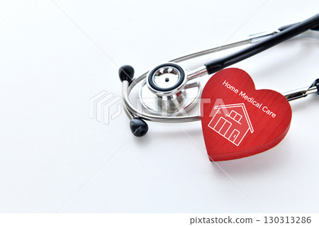 Home medical care image - heart object with house icon and stethoscope 130313286