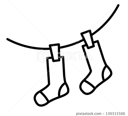 Icon illustration of socks hanging out to dry - vector 130313388