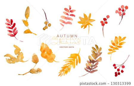 Watercolor painting. Autumn vector frame with watercolor paints and dead leaves. Illustration of autumn leaves. Autumn leaves background. 130313399