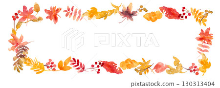 水彩畫。秋天向量框架與水彩顏料和枯葉。秋葉插圖。秋葉背景。 130313404