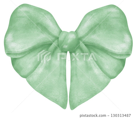 Sage Green Coquette Ribbon Bow in heart shape Watercolor 130313487