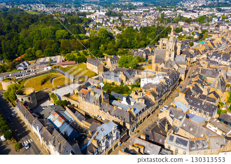 Aerial view of historic centre of Guingamp with Basilica and castle 130313553