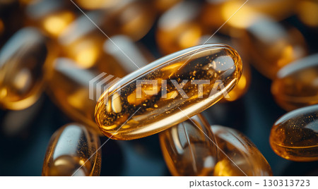 Golden capsules shine, creating a spectacle, created with AI 130313723