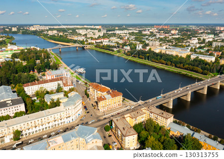 Summer landscape of Tver with bridges across Volga river Summer landscape of Tver with bridges across Volga river 130313755