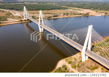Summer landscape of the Oka River and the cable-stayed Muromsky Bridge 130313793