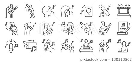 Singer icon set. It included music, musician, song, song writer, and more icons. Editable Vector Stroke. 130313862