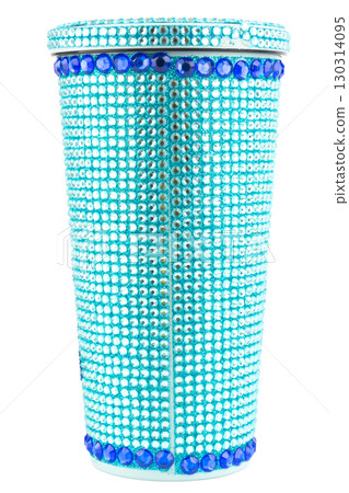 Blue Glitter Water Bottle on White Background 130314095