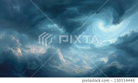 A spectacular skyscape of swirling storm clouds and light 130314448