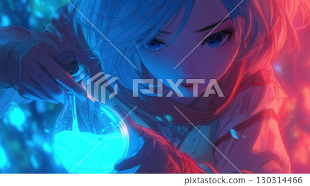 倒魔法藥水的藍光少女插畫 130314466