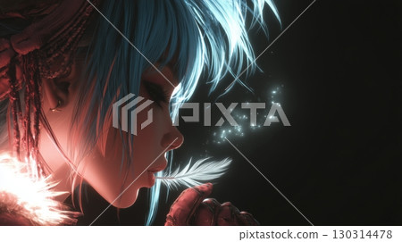 Mysterious girl casting spells on her feathers 130314478