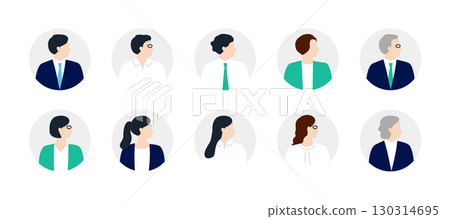 公司各類人員的圖標，圓形背景 130314695