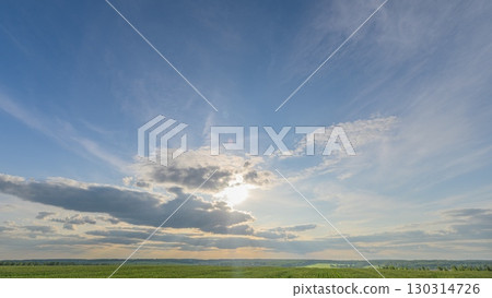 A stunning horizon displays dynamic cloud patterns that captivate the beholders attention 130314726