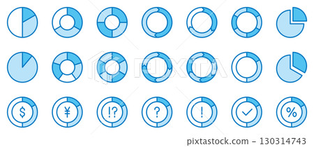 Pie chart icon light blue vector simple set Pie chart icon light blue vector simple set 130314743