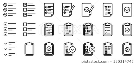 Checklist TO DO LIST material line icon set vector line drawing black Checklist TO DO LIST material line icon set vector line drawing black 130314745