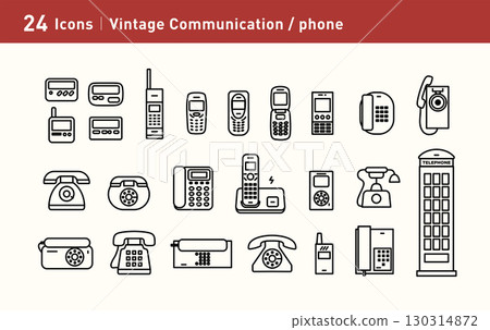 This illustration shows a variety of retro telephone styles, including designs from the 1980s to the 2000s, British telephone booths, BB Call This illustration shows a variety of retro telephone styles, including designs from the 1980s to the 2000s, British telephone booths, BB Call 130314872